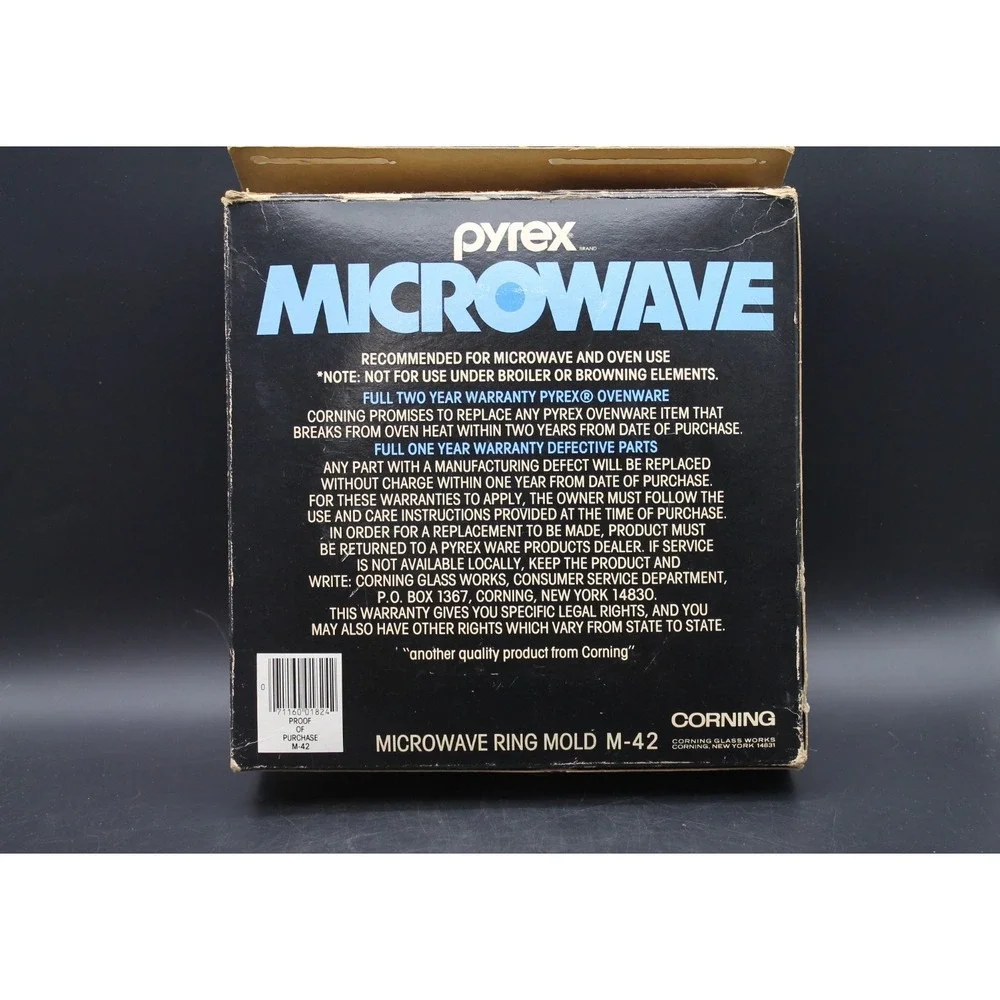 Pyrex Microwave Ring Mold M-42 2 Qt Clear Glass Tube Pan with Box Vintage France